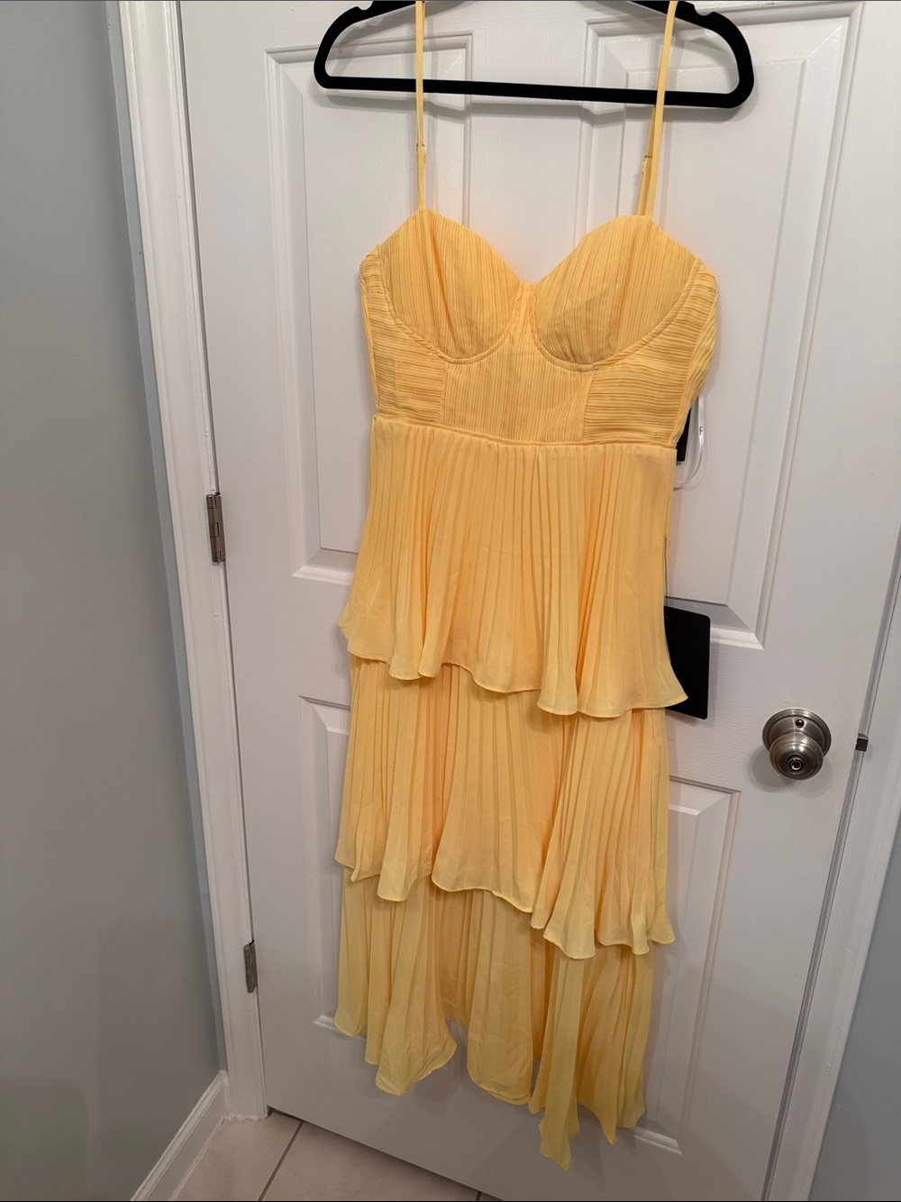 Yellow Tiered Spaghetti-Strap Chiffon Dress
